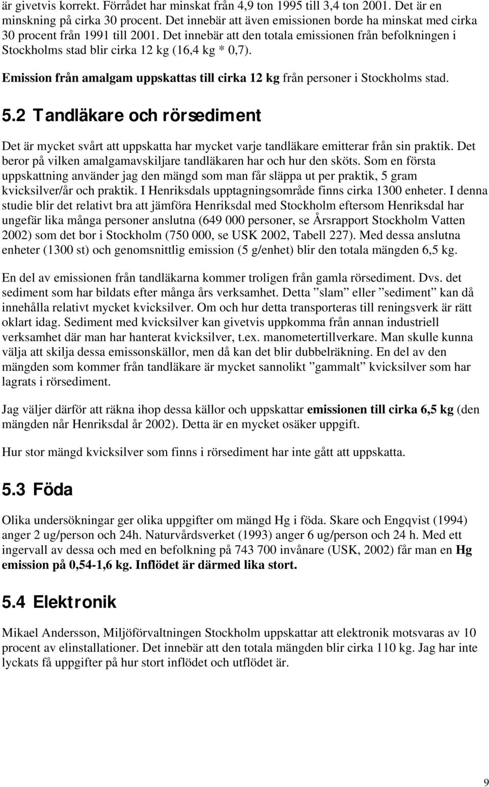 Emission från amalgam uppskattas till cirka 12 kg från personer i Stockholms stad. 5.