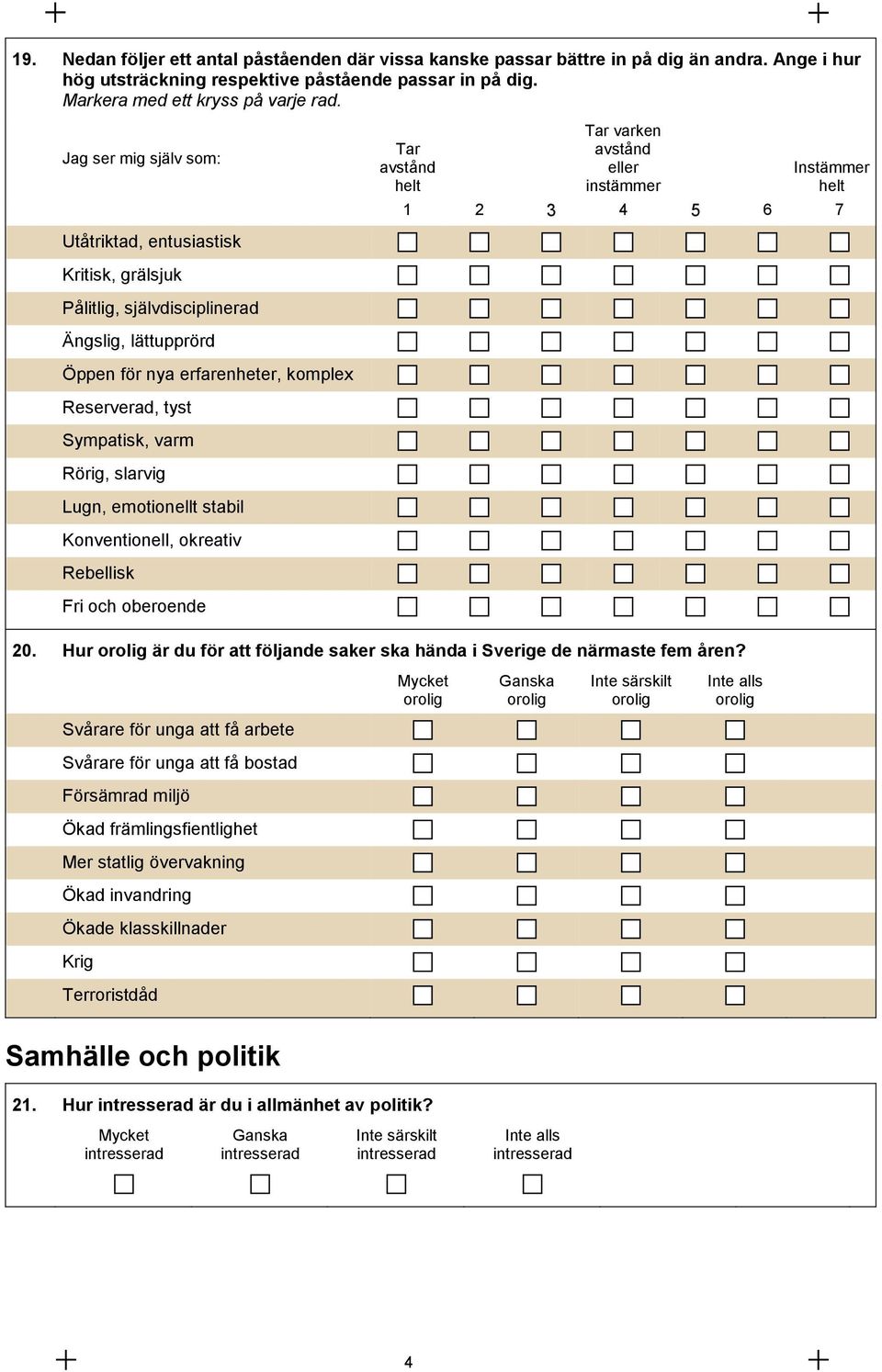 Öppen för nya erfarenheter, komplex Reserverad, tyst Sympatisk, varm Rörig, slarvig Lugn, emotionellt stabil Konventionell, okreativ Rebellisk Fri och oberoende 20.