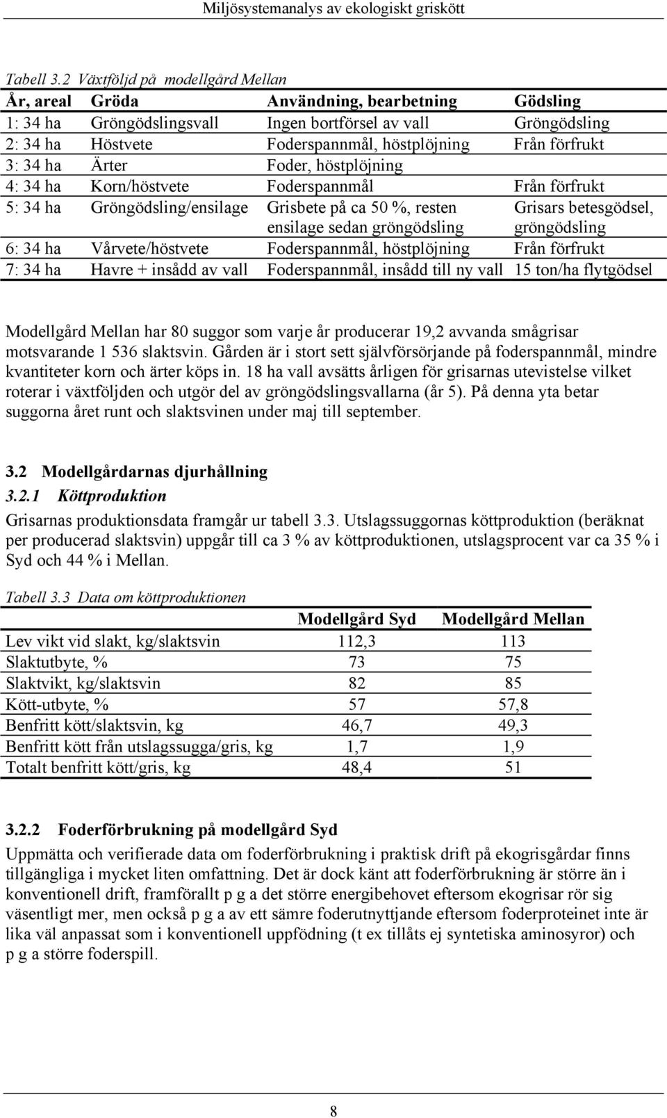 förfrukt 3: 34 ha Ärter Foder, höstplöjning 4: 34 ha Korn/höstvete Foderspannmål Från förfrukt 5: 34 ha Gröngödsling/ensilage Grisbete på ca 50 %, resten ensilage sedan gröngödsling Grisars