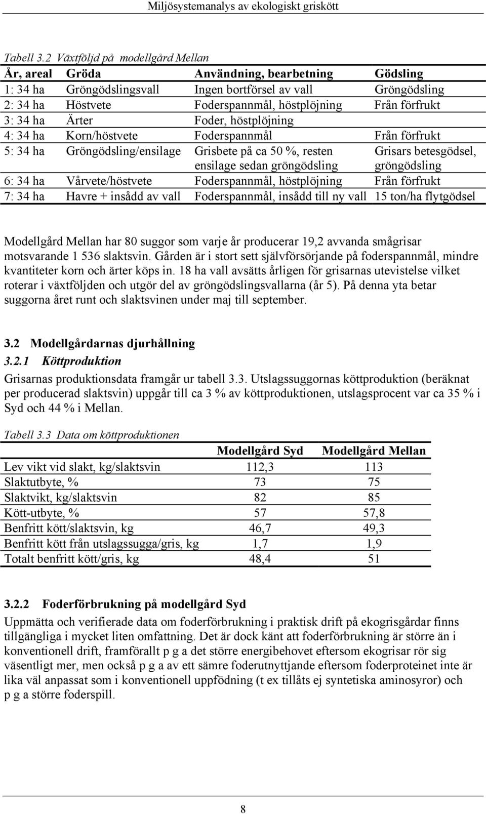 förfrukt 3: 34 ha Ärter Foder, höstplöjning 4: 34 ha Korn/höstvete Foderspannmål Från förfrukt 5: 34 ha Gröngödsling/ensilage Grisbete på ca 50 %, resten ensilage sedan gröngödsling Grisars