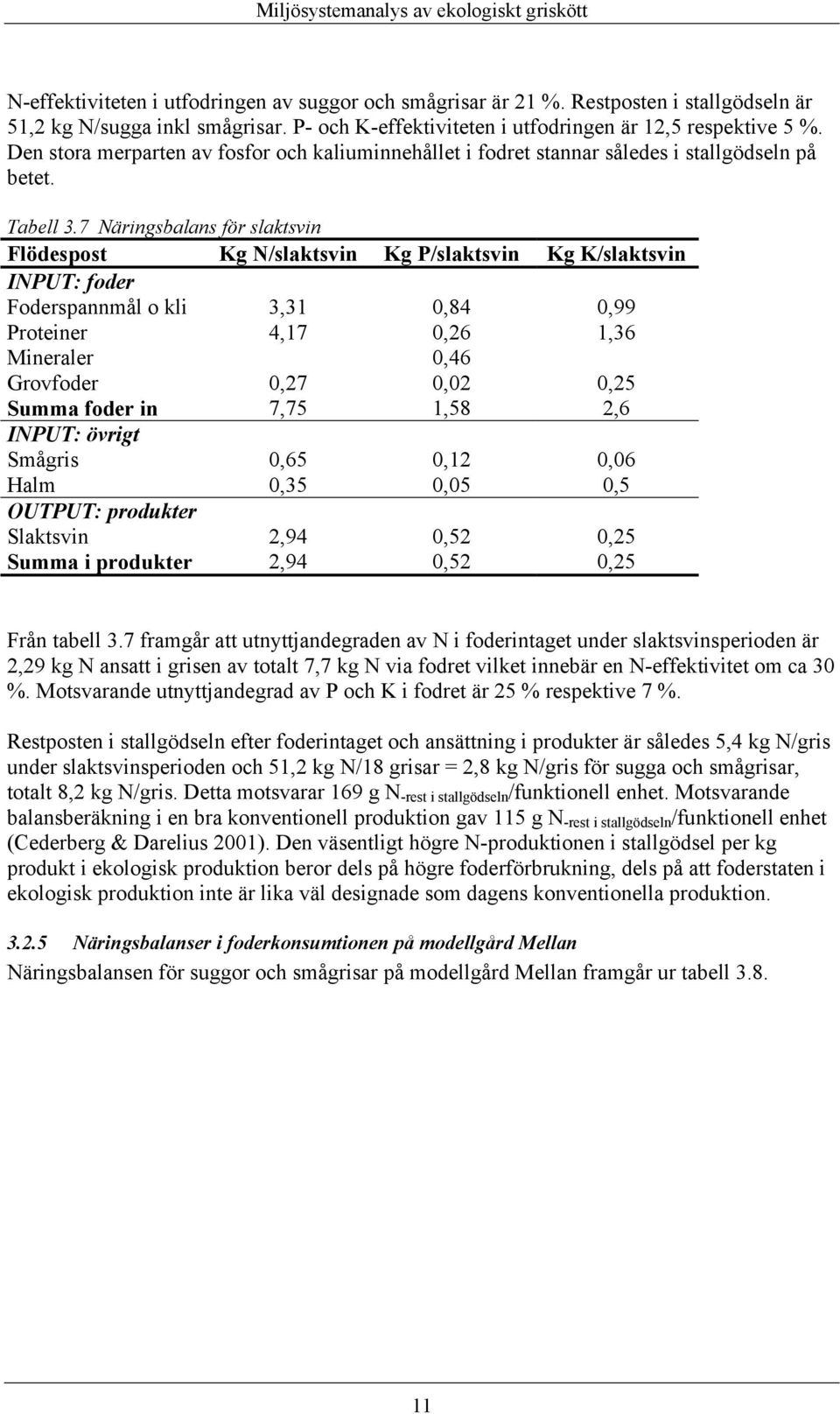 7 Näringsbalans för slaktsvin Flödespost Kg N/slaktsvin Kg P/slaktsvin Kg K/slaktsvin INPUT: foder Foderspannmål o kli Proteiner Mineraler Grovfoder Summa foder in INPUT: övrigt Smågris Halm OUTPUT: