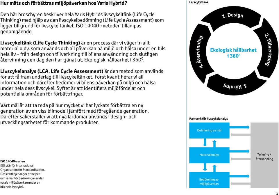 ISO 14040-metoden tillämpas genomgående. Livscykeltänk (Life Cycle Thinking) är en process där vi väger in allt material o.dy.