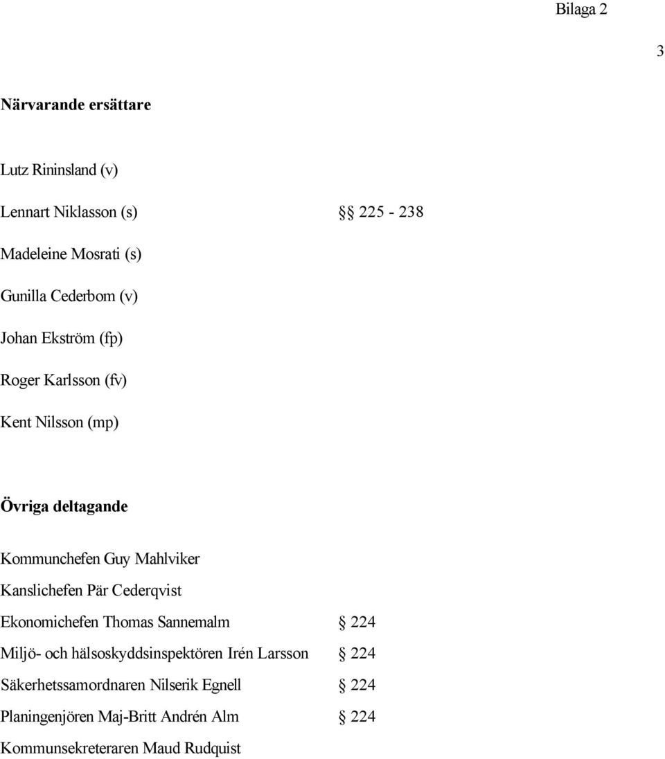 Mahlviker Kanslichefen Pär Cederqvist Ekonomichefen Thomas Sannemalm 224 Miljö- och hälsoskyddsinspektören Irén