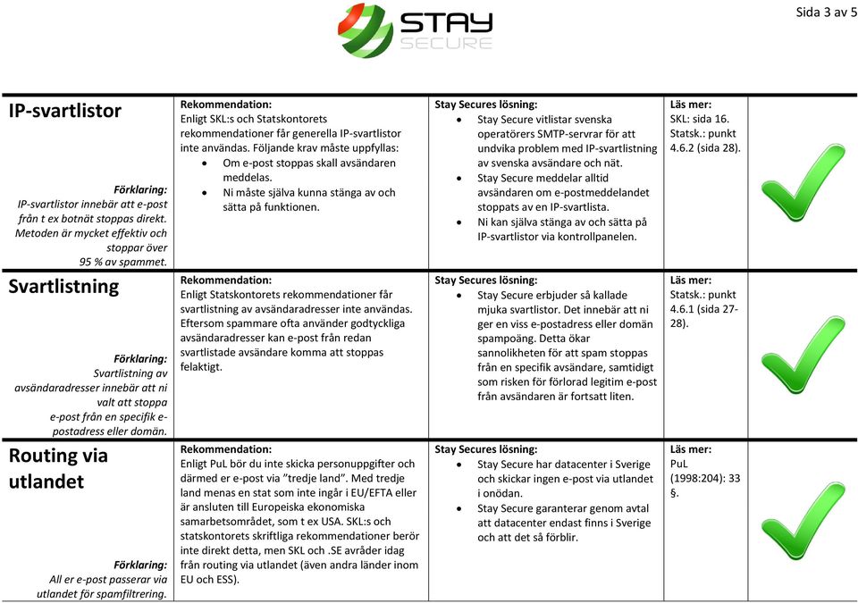 Routing via utlandet All er e-post passerar via utlandet för spamfiltrering. rekommendationer får generella IP-svartlistor inte användas.