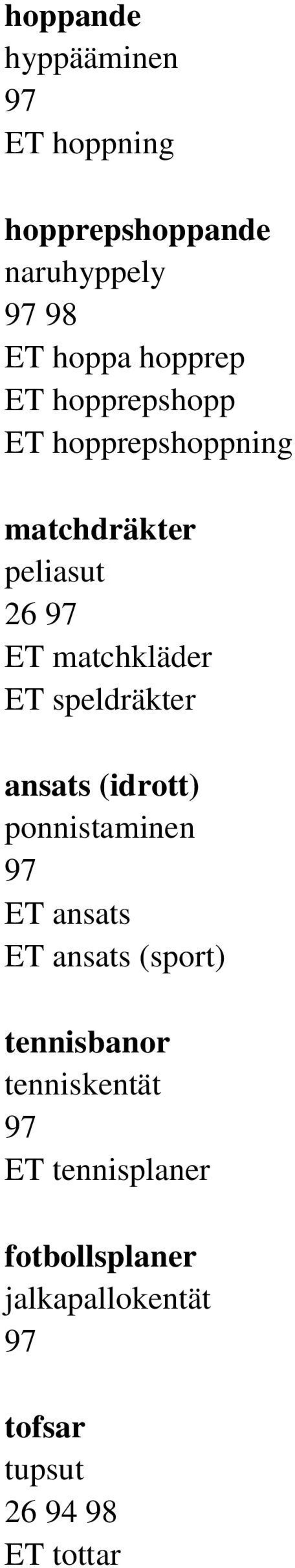 speldräkter ansats (idrott) ponnistaminen 97 ET ansats ET ansats (sport) tennisbanor