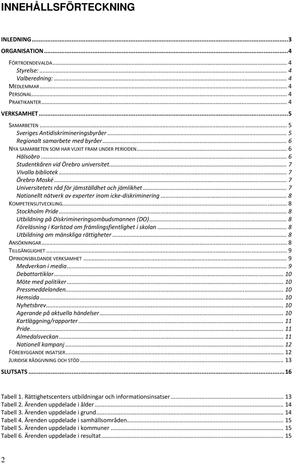 .. 7 Vivalla bibliotek... 7 Örebro Moské... 7 Universitetets råd för jämställdhet och jämlikhet... 7 Nationellt nätverk av experter inom icke diskriminering... 8 KOMPETENSUTVECKLING.