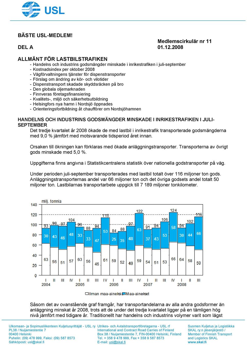 dispenstransporter - Förslag om ändring av kör- och vilotider - Dispenstransport skadade skyddsräcken på bro - Den globala oljemarknaden - Finnveras företagsfinansiering - Kvalitets-, miljö och