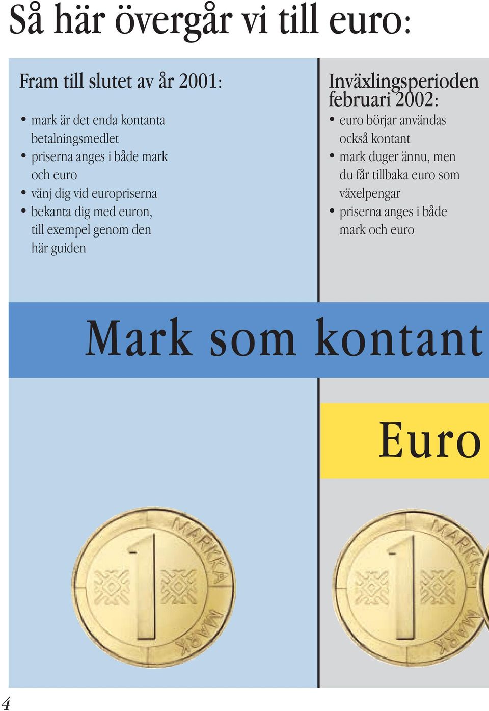 genom den här guiden Inväxlingsperioden februari 2002: euro börjar användas också kontant mark duger