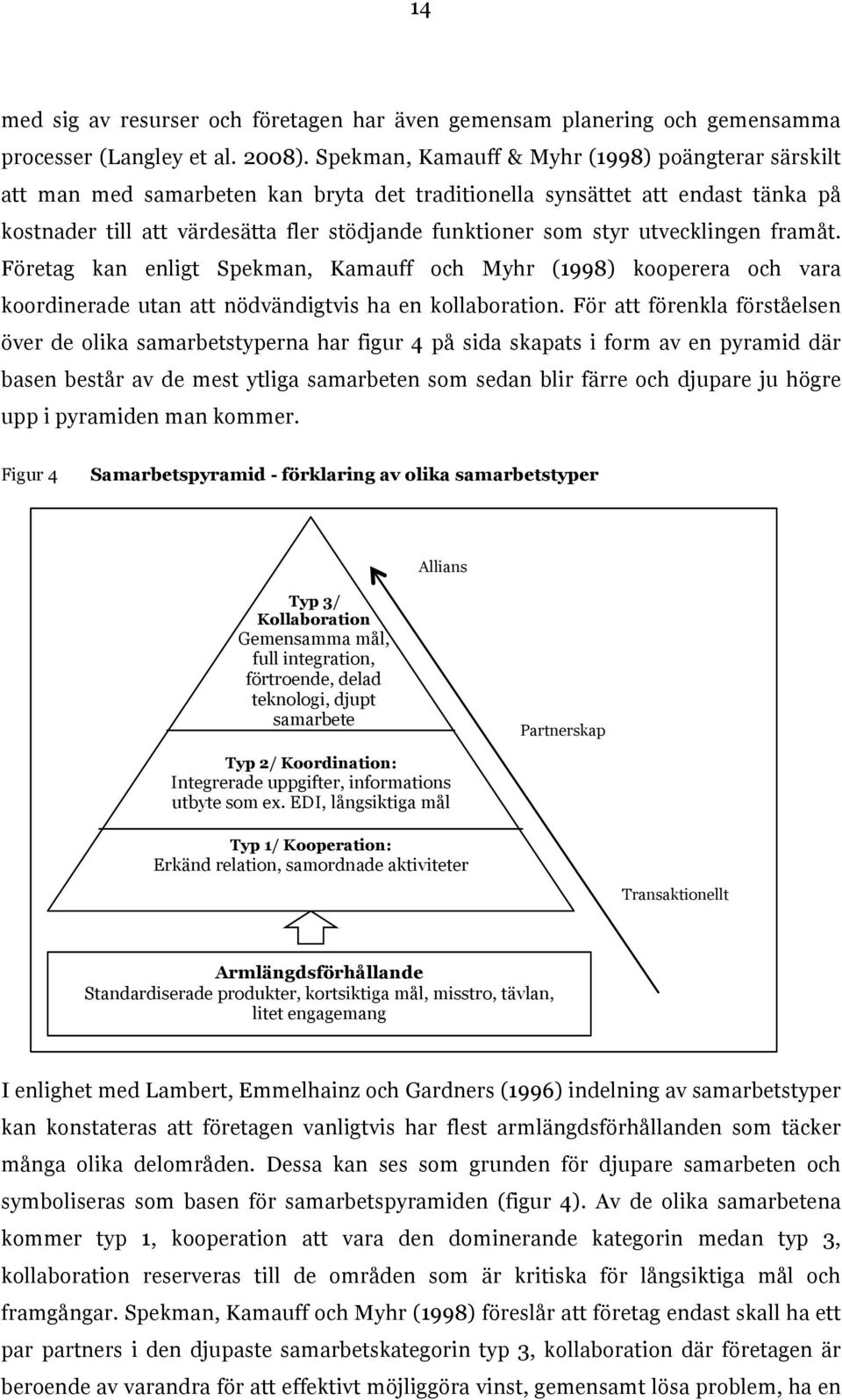 utvecklingen framåt. Företag kan enligt Spekman, Kamauff och Myhr (1998) kooperera och vara koordinerade utan att nödvändigtvis ha en kollaboration.