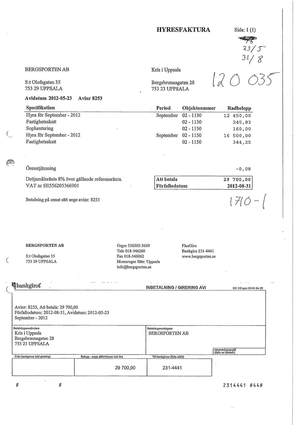 344,25 Öresutjämning -0,08 Dröjsmålsränta 8% över gällande referensränta.