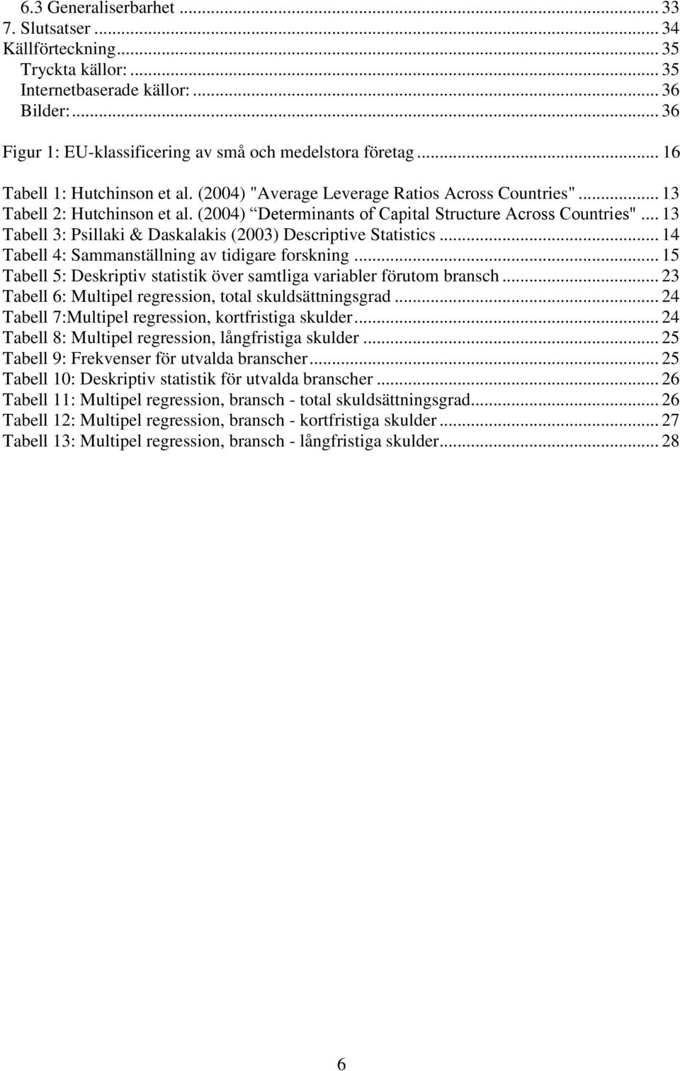 .. 13 Tabell 3: Psillaki & Daskalakis (2003) Descriptive Statistics... 14 Tabell 4: Sammanställning av tidigare forskning... 15 Tabell 5: Deskriptiv statistik över samtliga variabler förutom bransch.