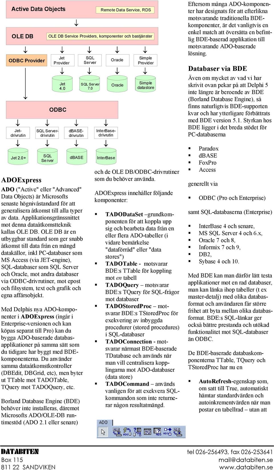 0 Jetdrivrutin Oracle Oracle Simple Provider Simple datastore Eftersom många ADO-komponenter har designats för att efterlikna motsvarande traditionella BDEkomponenter, är det vanligtvis en enkel