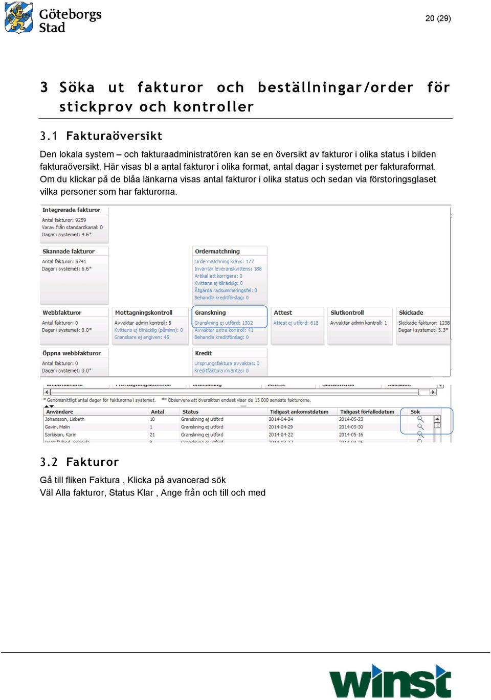 Här visas bl a antal fakturor i olika format, antal dagar i systemet per fakturaformat.