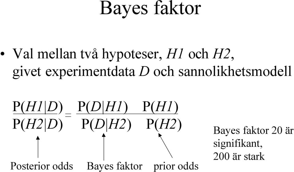 P(H1) P(H2 D) P(D H2) P(H2) Posterior odds Bayes faktor