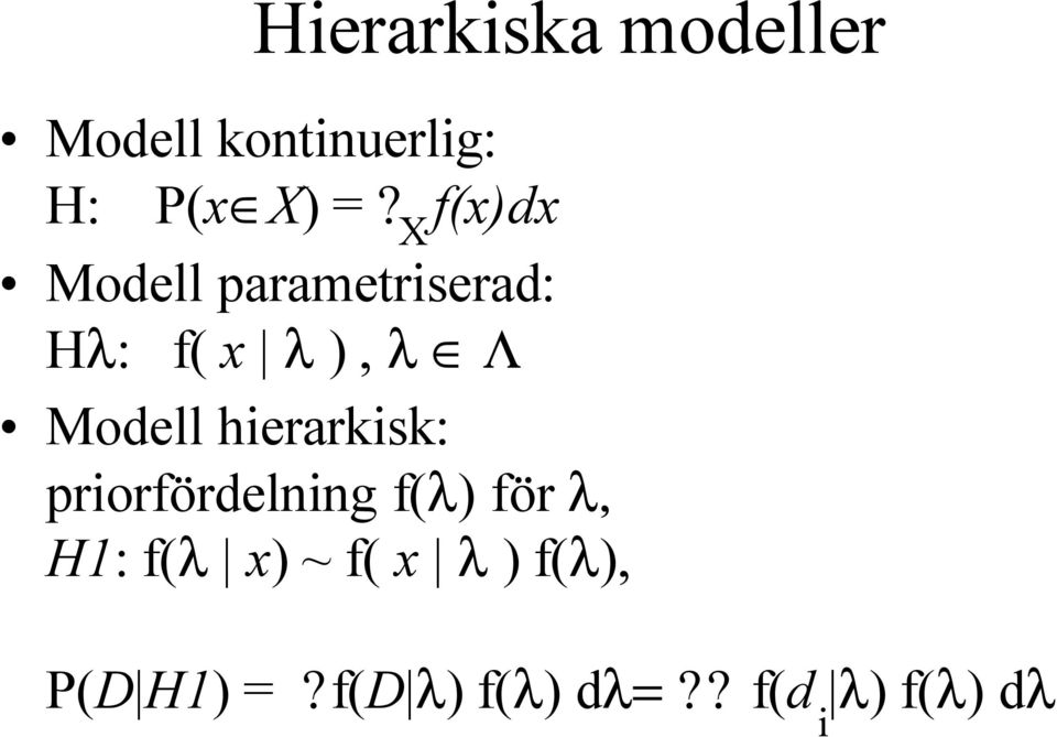 Modell hierarkisk: priorfördelning f(λ) för λ, H1: f(λ