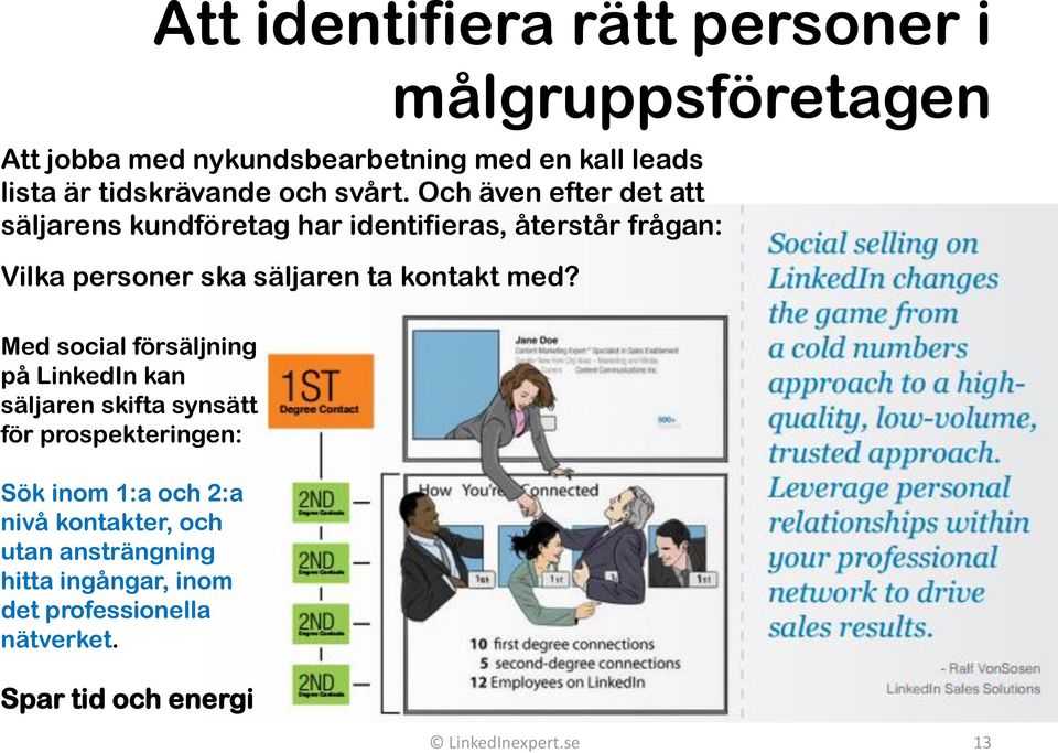 Och även efter det att säljarens kundföretag har identifieras, återstår frågan: Vilka personer ska säljaren ta kontakt med?