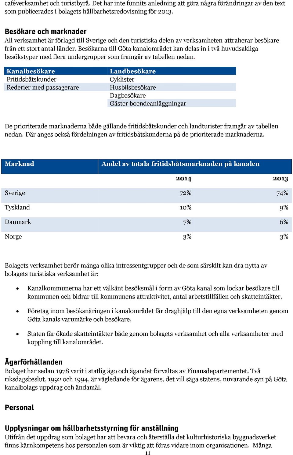 Besökarna till Göta kanalområdet kan delas in i två huvudsakliga besökstyper med flera undergrupper som framgår av tabellen nedan.