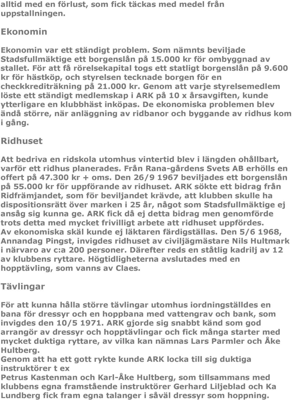 De ekonomiska problemen blev ändå större, när anläggning av ridbanor och byggande av ridhus kom i gång.