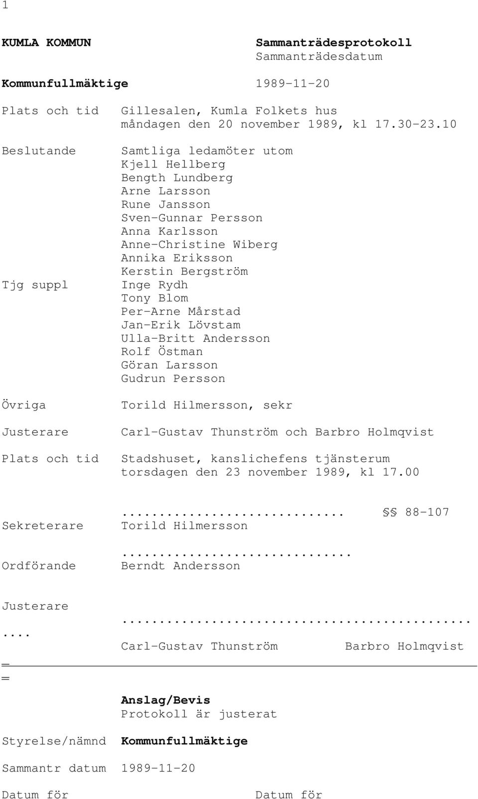 10 Samtliga ledamöter utom Kjell Hellberg Bength Lundberg Arne Larsson Rune Jansson Sven-Gunnar Persson Anna Karlsson Anne-Christine iberg Annika Eriksson Kerstin Bergström Inge Rydh Tony Blom