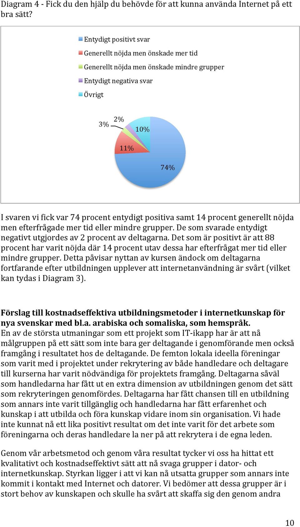 samt 14 procent generellt nöjda men efterfrågade mer tid eller mindre grupper. De som svarade entydigt negativt utgjordes av 2 procent av deltagarna.