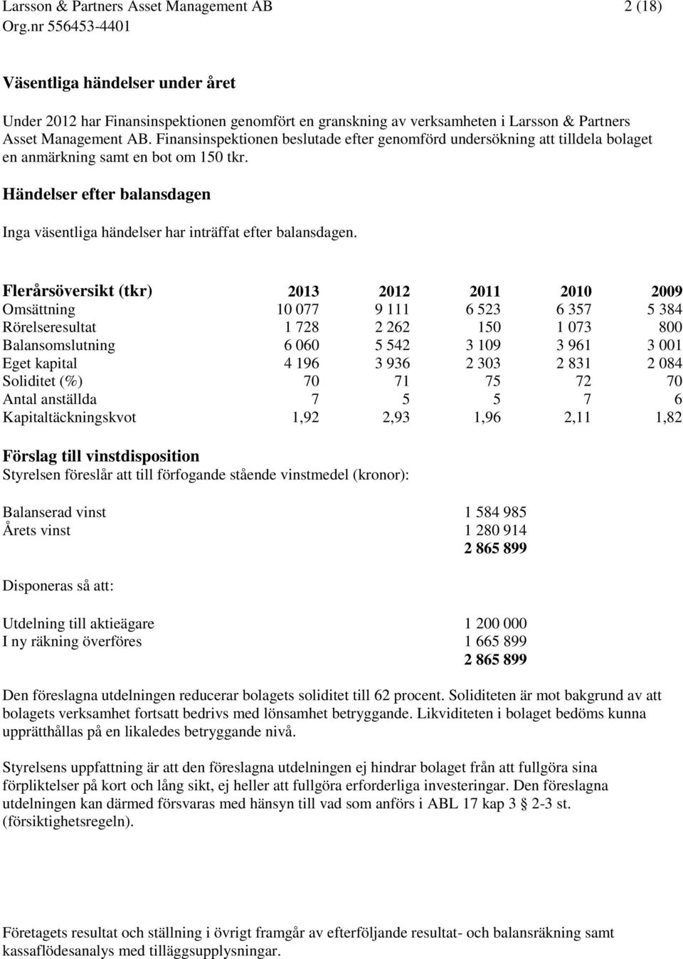 Händelser efter balansdagen Inga väsentliga händelser har inträffat efter balansdagen.