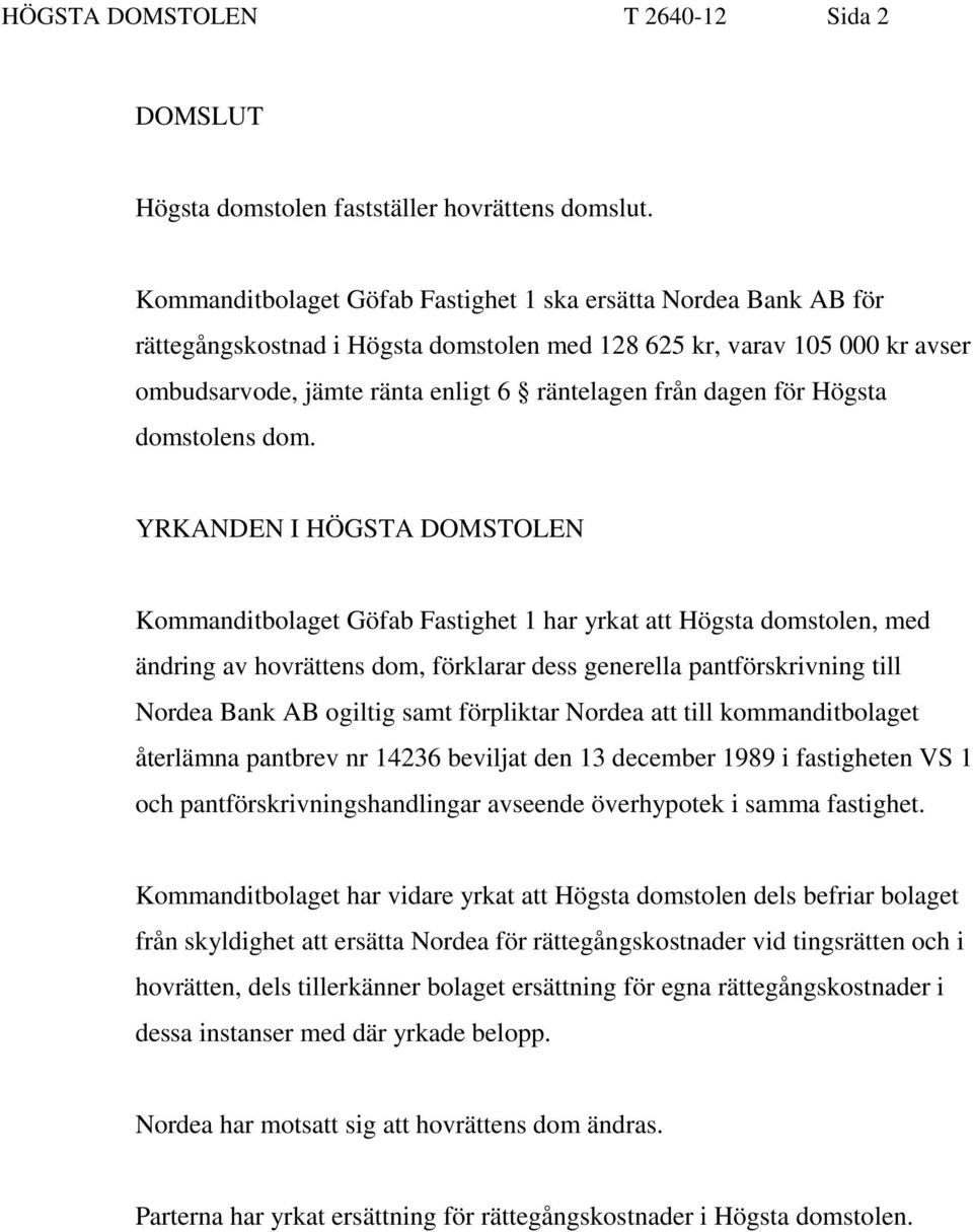 för Högsta domstolens dom.