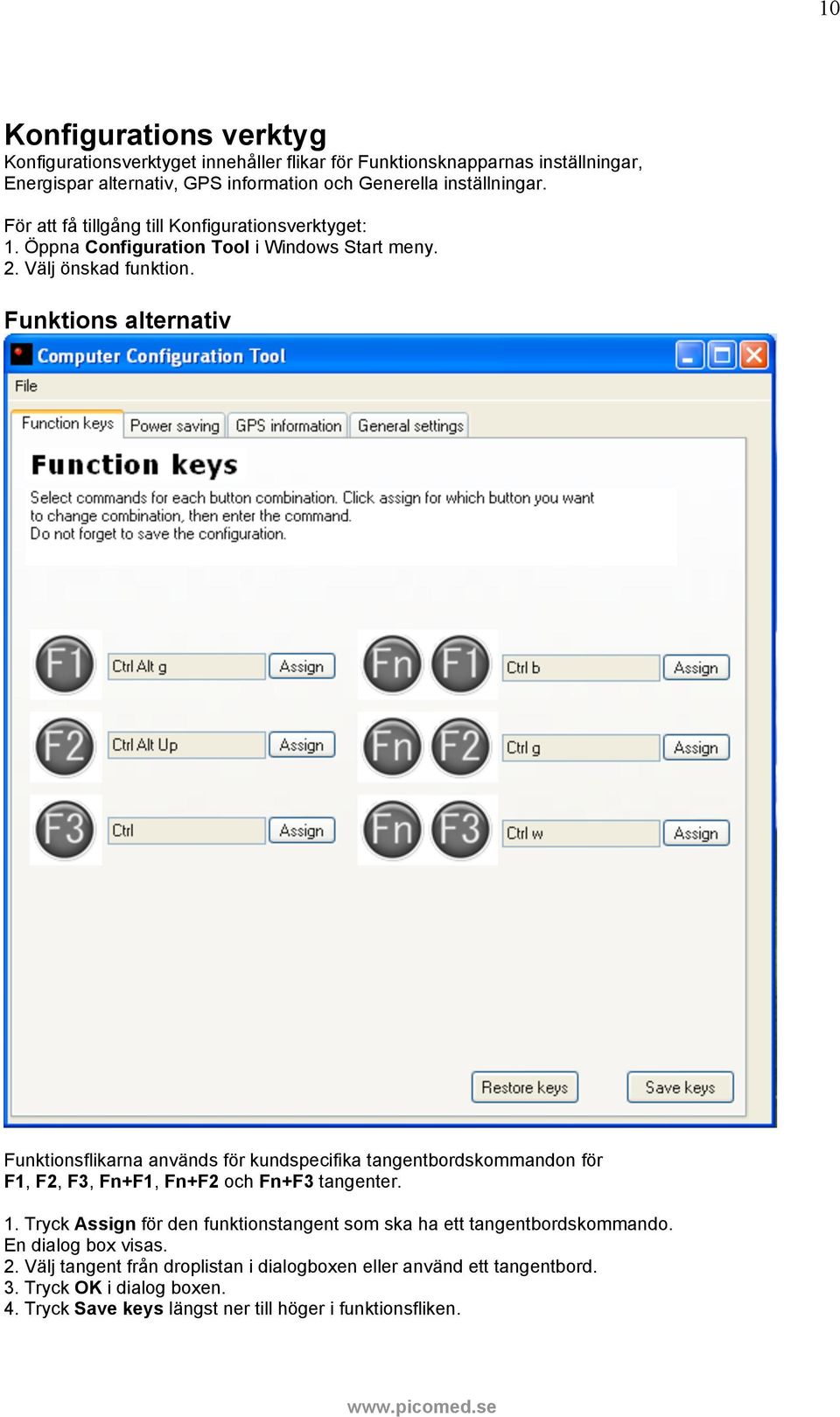 Funktions alternativ Funktionsflikarna används för kundspecifika tangentbordskommandon för F1, F2, F3, Fn+F1, Fn+F2 och Fn+F3 tangenter. 1.