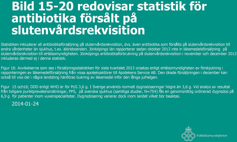 Jönköpings län rapporterar sedan oktober 2013 inte in läkemedelsförsäljning på slutenvårdsrekvisition till ehälsomyndigheten.