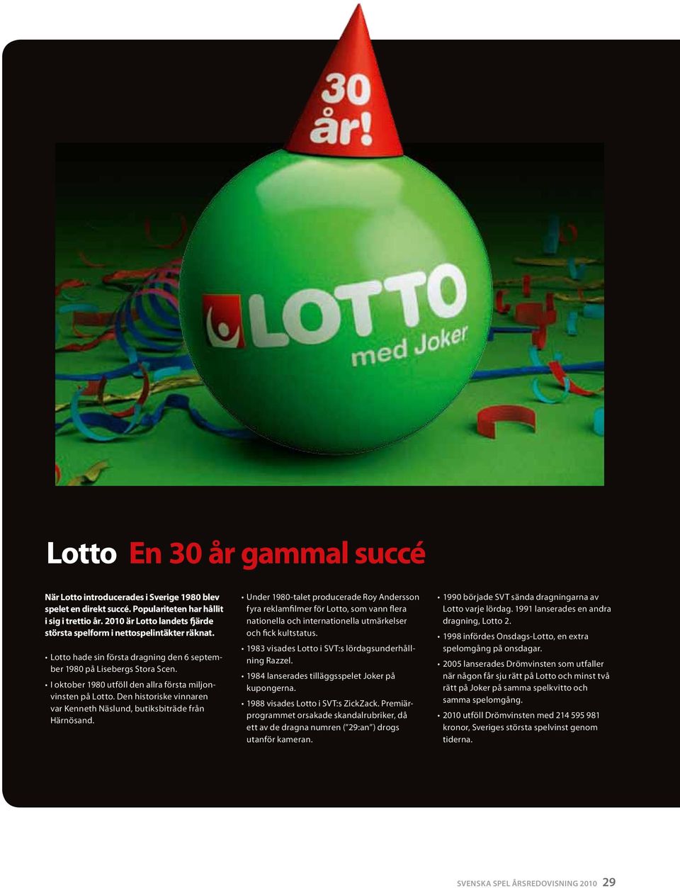 I oktober 1980 utföll den allra första miljonvinsten på Lotto. Den historiske vinnaren var Kenneth Näslund, butiksbiträde från Härnösand.