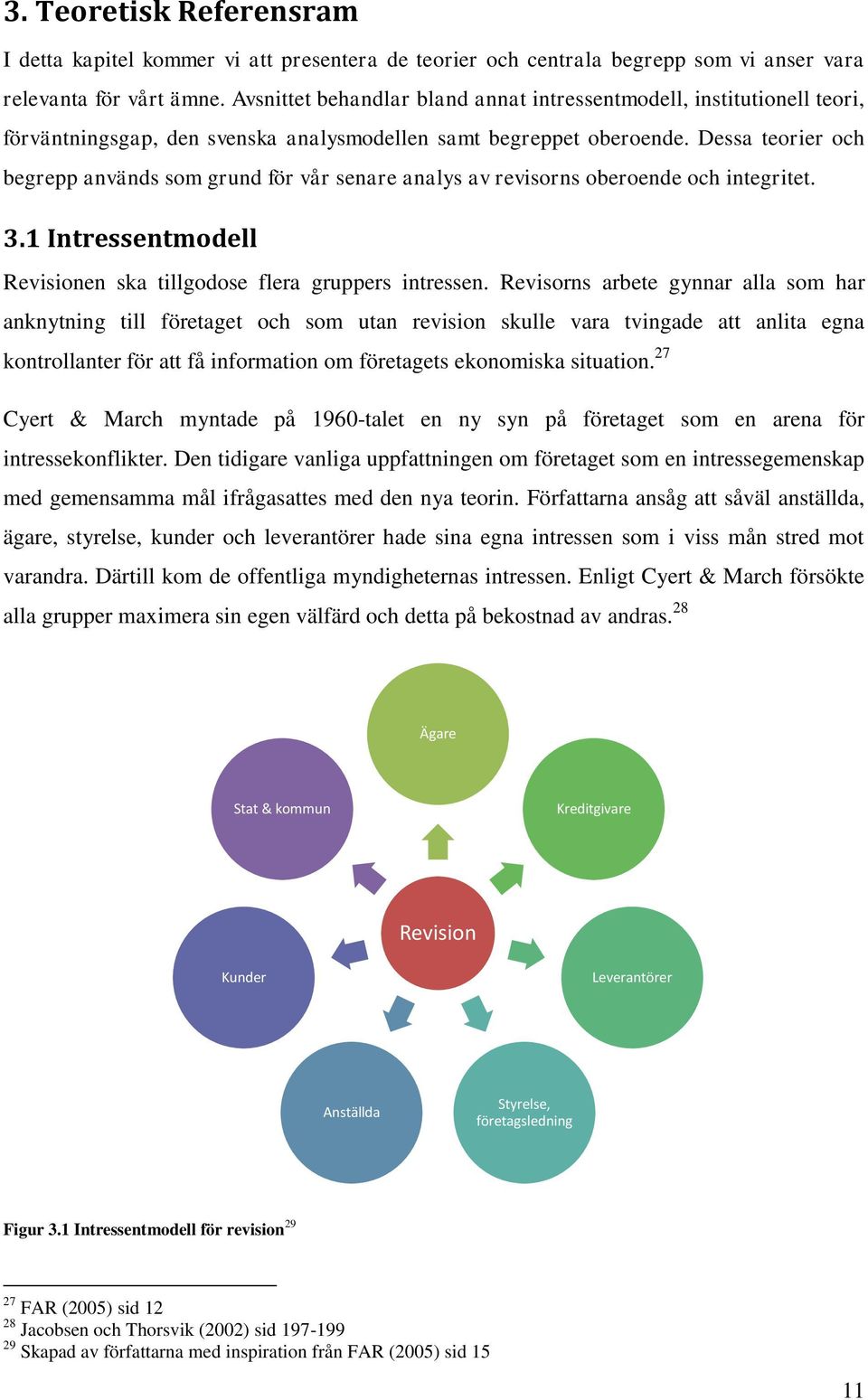 Dessa teorier och begrepp används som grund för vår senare analys av revisorns oberoende och integritet. 3.1 Intressentmodell Revisionen ska tillgodose flera gruppers intressen.