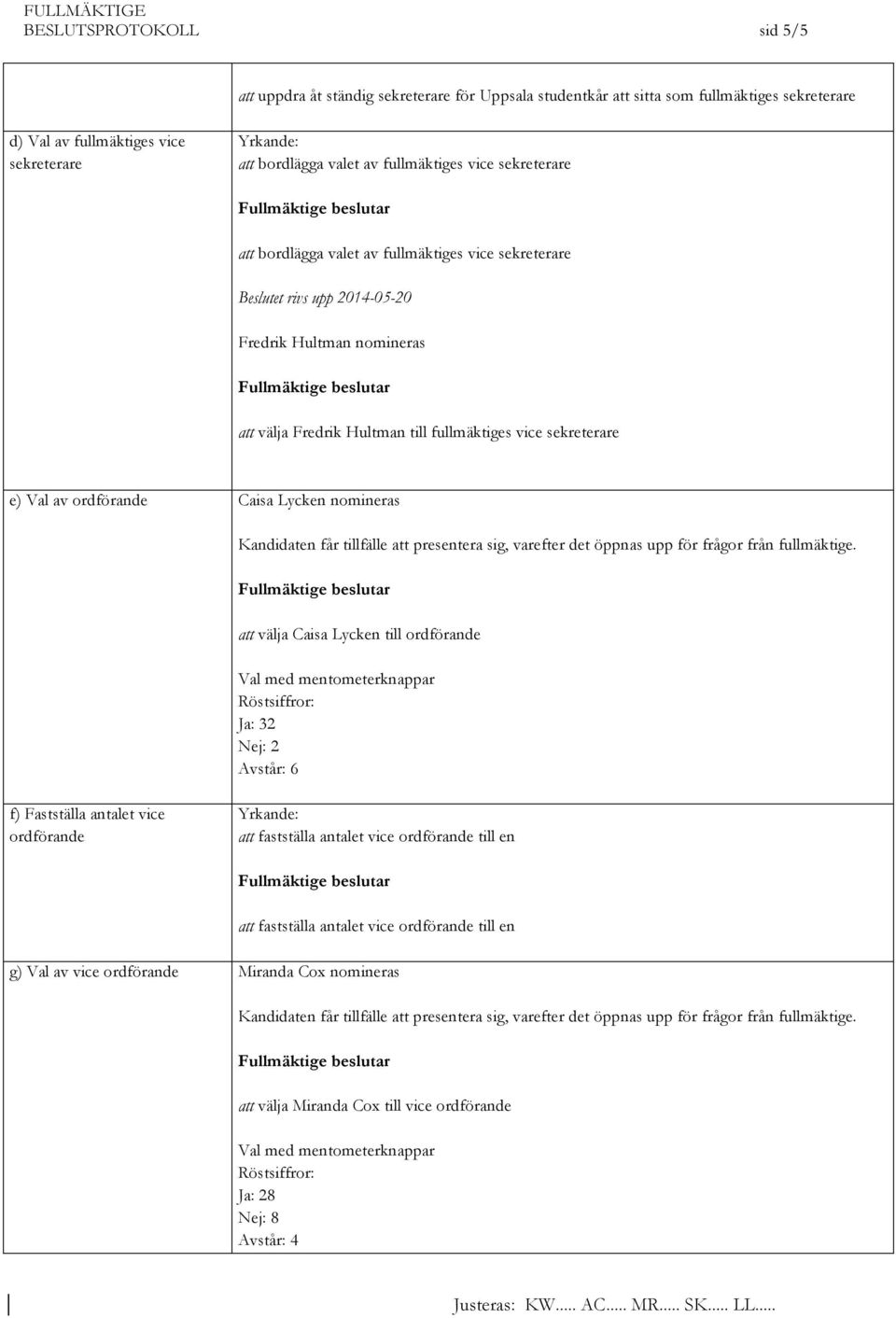 ordförande Caisa Lycken nomineras Kandidaten får tillfälle att presentera sig, varefter det öppnas upp för frågor från fullmäktige.