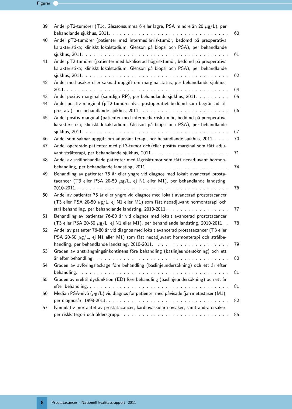 ...................................... 61 41 Andel pt2-tumörer (patienter med lokaliserad högrisktumör, bedömd på preoperativa karakteristika; kliniskt lokalstadium, Gleason på biopsi och PSA), per behandlande sjukhus, 211.