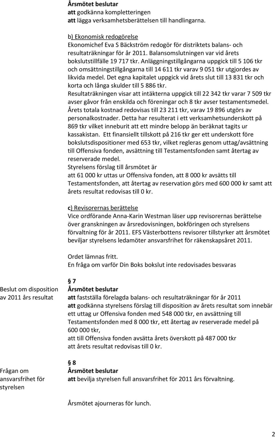 Det egna kapitalet uppgick vid årets slut till 13 831 tkr och korta och långa skulder till 5 886 tkr.