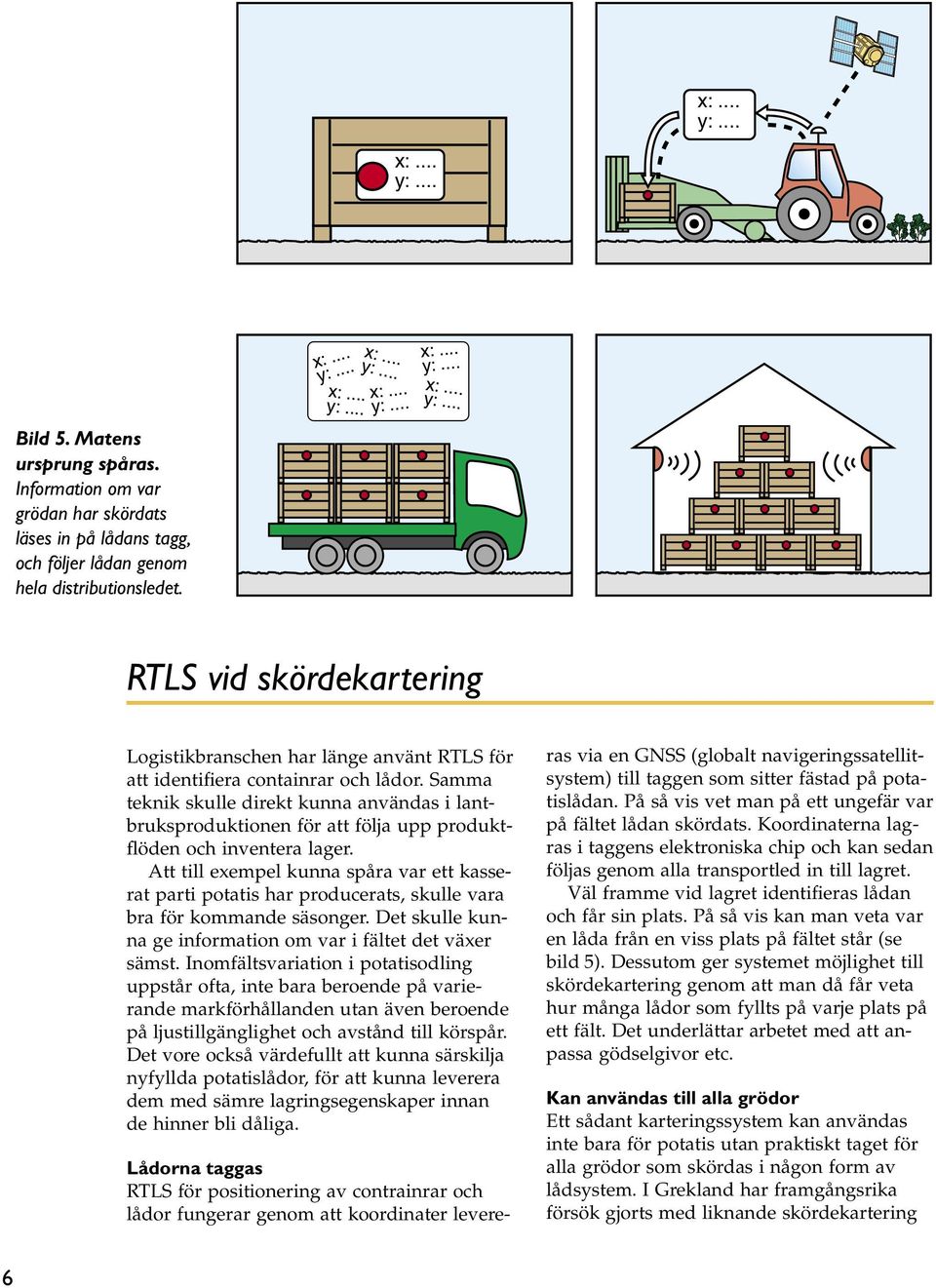 Samma teknik skulle direkt kunna användas i lantbruksproduktionen för att följa upp produktflöden och inventera lager.