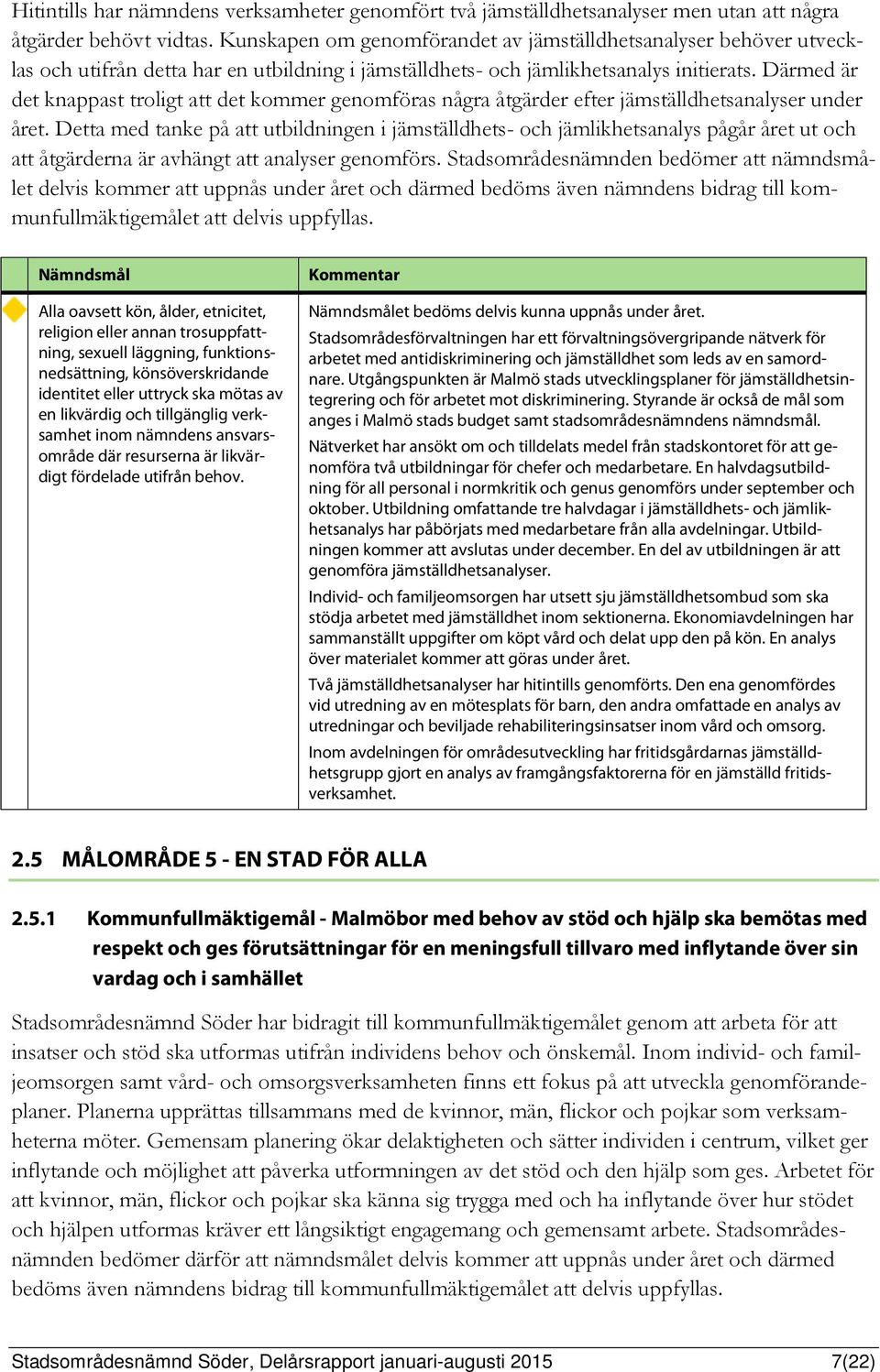 Därmed är det knappast troligt att det kommer genomföras några åtgärder efter jämställdhetsanalyser under året.