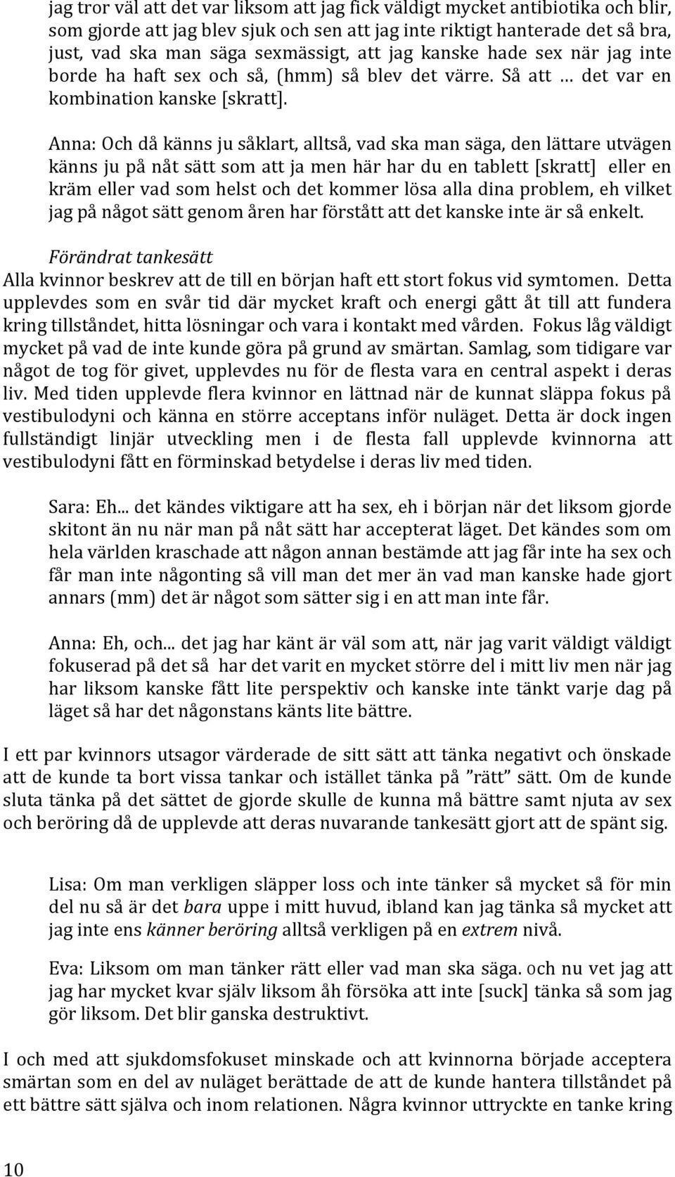 Anna: Och då känns ju såklart, alltså, vad ska man säga, den lättare utvägen känns ju på nåt sätt som att ja men här har du en tablett [skratt] eller en kräm eller vad som helst och det kommer lösa