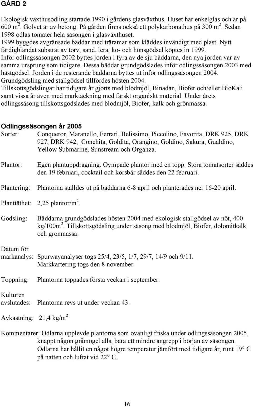 Nytt färdigblandat substrat av torv, sand, lera, ko- och hönsgödsel köptes in 1999.