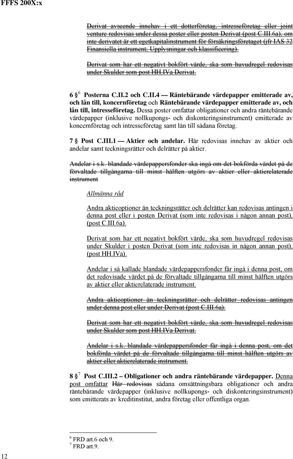 Derivat som har ett negativt bokfört värde, ska som huvudregel redovisas under Skulder som post HH.IVa Derivat. 6 6 Posterna C.II.