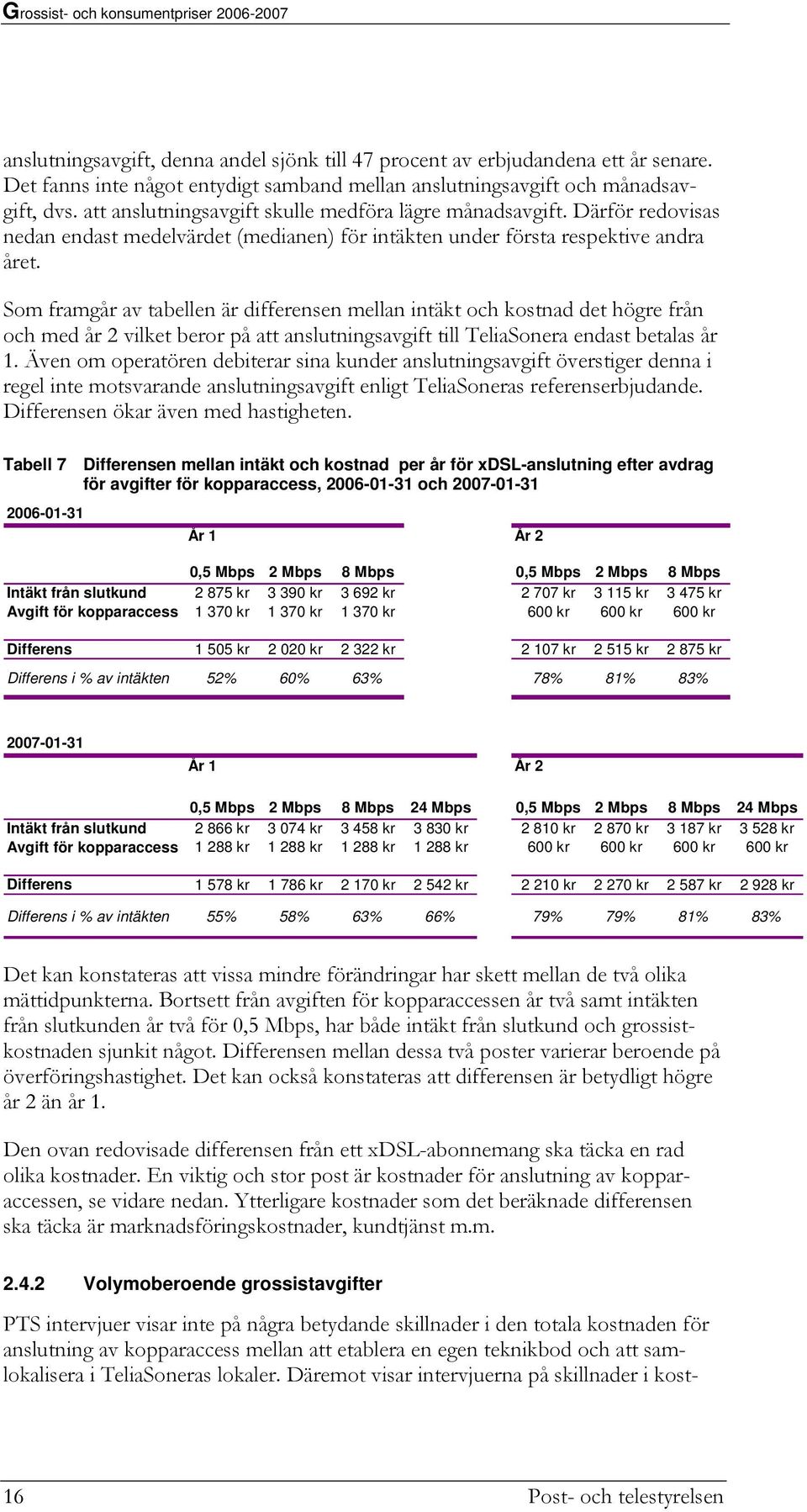 Som framgår av tabellen är differensen mellan intäkt och kostnad det högre från och med år 2 vilket beror på att anslutningsavgift till TeliaSonera endast betalas år 1.