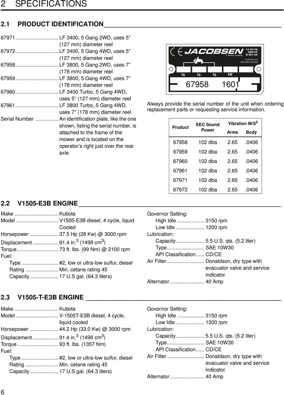 .. LF 3800 Turbo, 5 Gang 4WD, uses 7 (178 mm) diameter reel Serial Number.