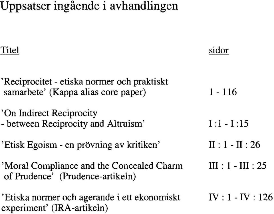 'Moral Compliance and the Concealed Charm of Prudence' (Prudence-artikeln) 'Etiska normer och agerande i ett