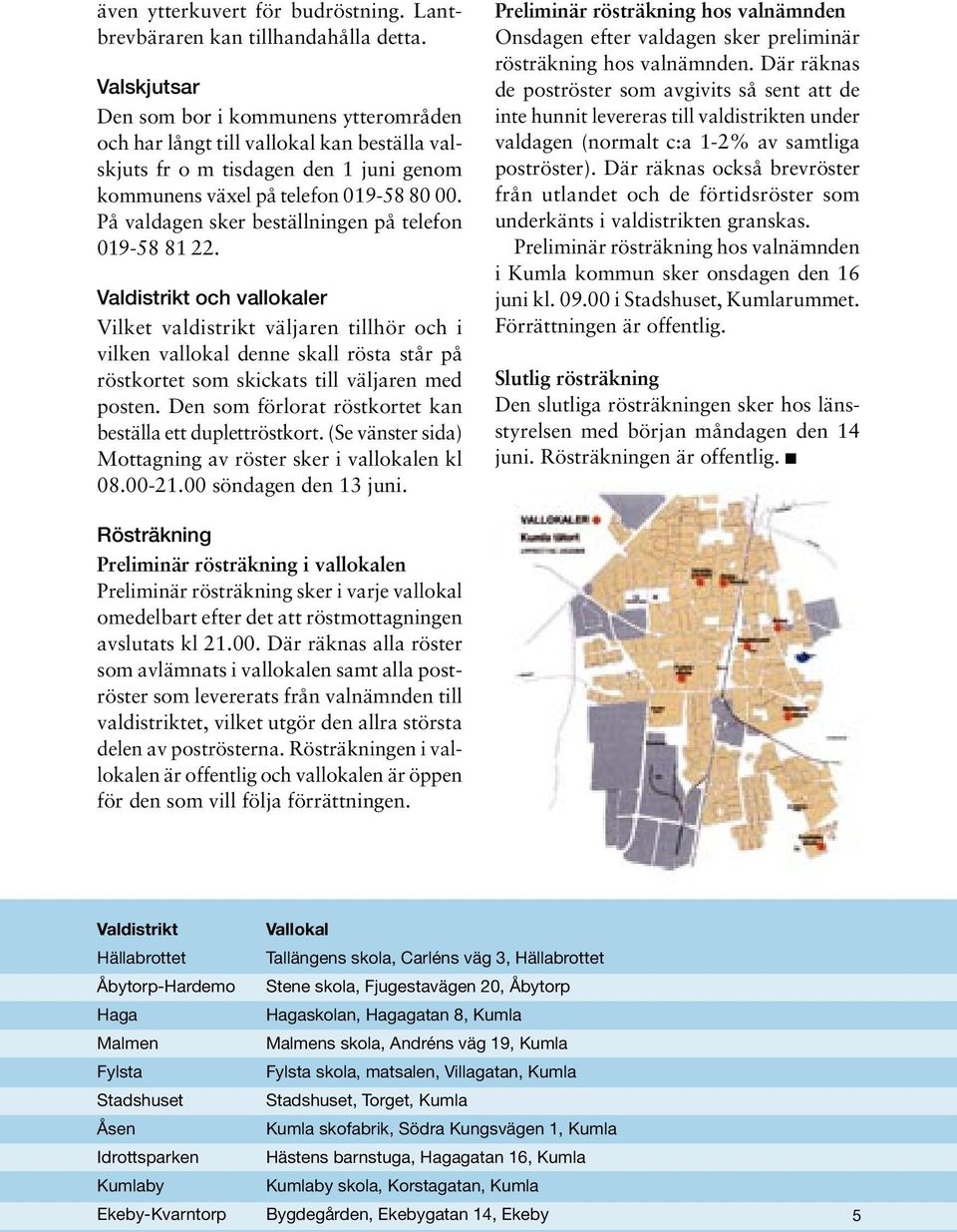 På valdagen sker beställningen på telefon 019-58 81 22.