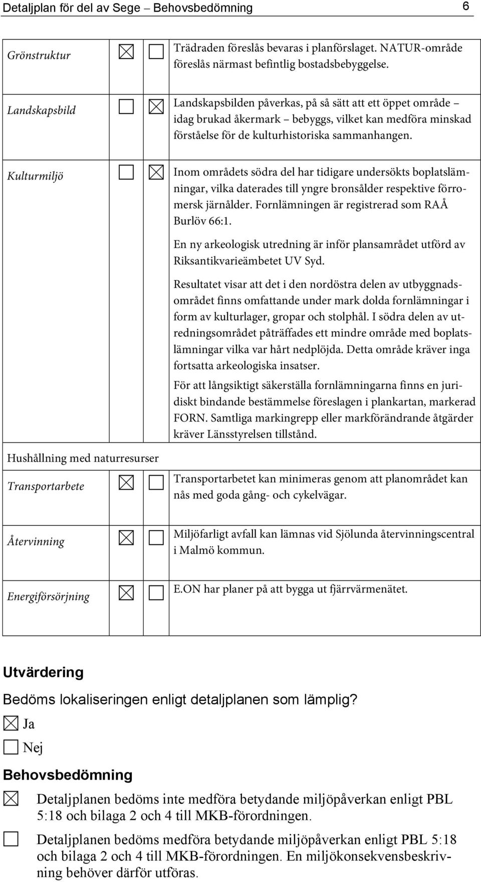 Kulturmiljö Inom områdets södra del har tidigare undersökts boplatslämningar, vilka daterades till yngre bronsålder respektive förromersk järnålder. Fornlämningen är registrerad som RAÅ Burlöv 66:1.