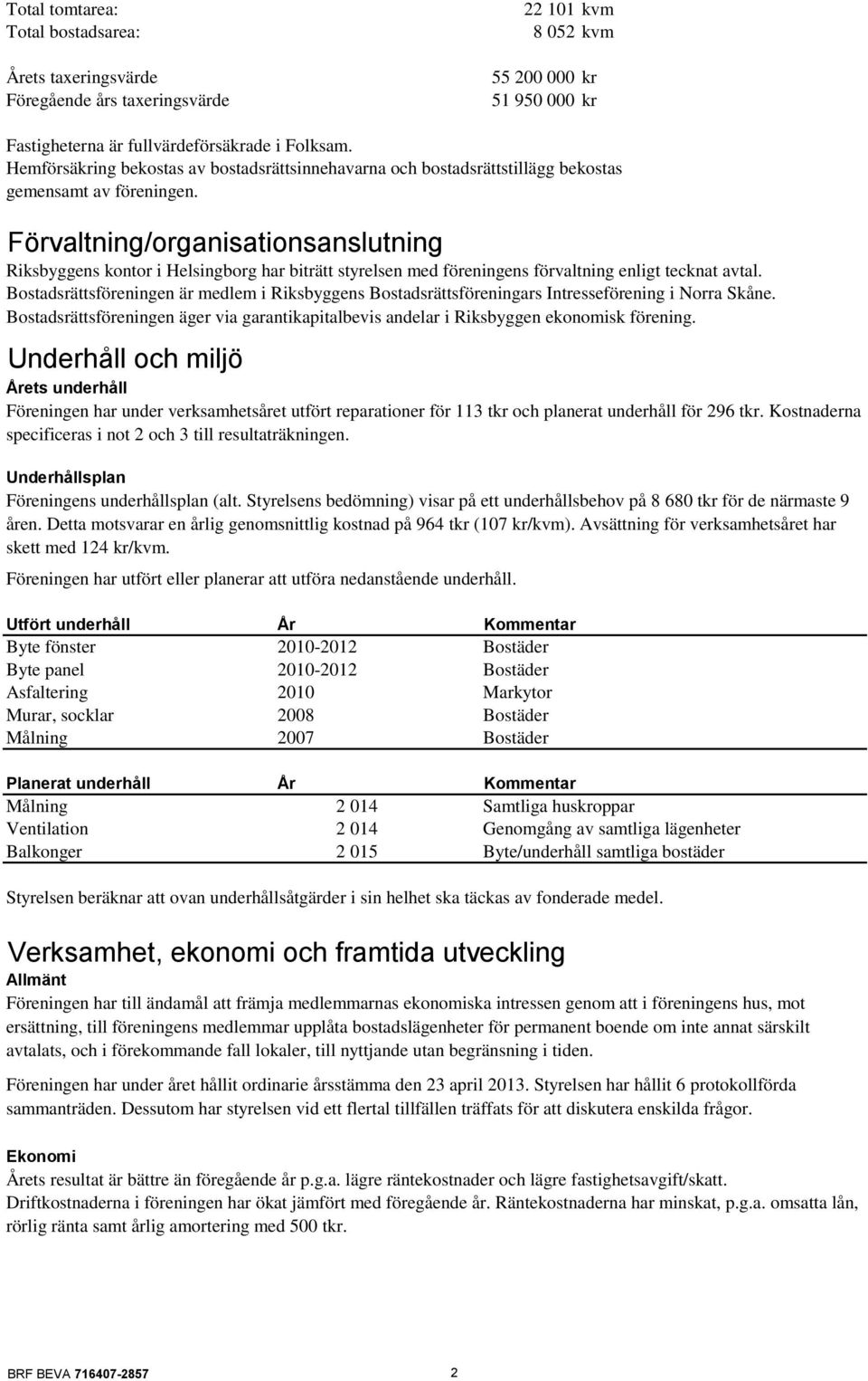 Förvaltning/organisationsanslutning Riksbyggens kontor i Helsingborg har biträtt styrelsen med föreningens förvaltning enligt tecknat avtal.