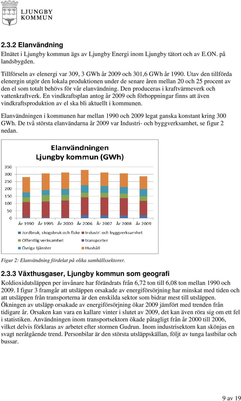 Den produceras i kraftvärmeverk och vattenkraftverk. En vindkraftsplan antog år 2009 och förhoppningar finns att även vindkraftsproduktion av el ska bli aktuellt i kommunen.