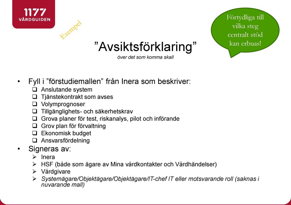 Grova planer för test, riskanalys, pilot och ande Grov plan för förvaltning Ekonomisk budget Ansvarsfördelning Signeras av: HSF