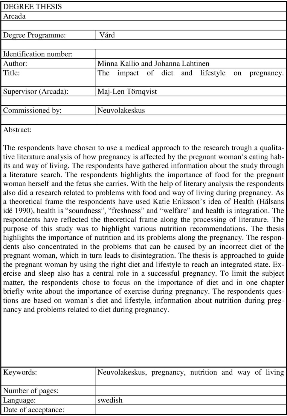 pregnancy is affected by the pregnant woman s eating habits and way of living. The respondents have gathered information about the study through a literature search.