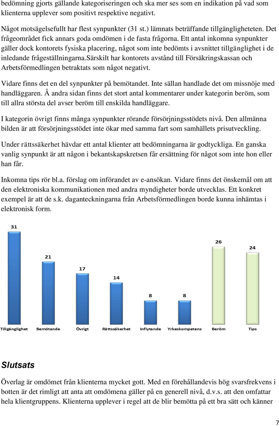 Ett antal inkomna synpunkter gäller dock kontorets fysiska placering, något som inte bedömts i avsnittet tillgänglighet i de inledande frågeställningarna.