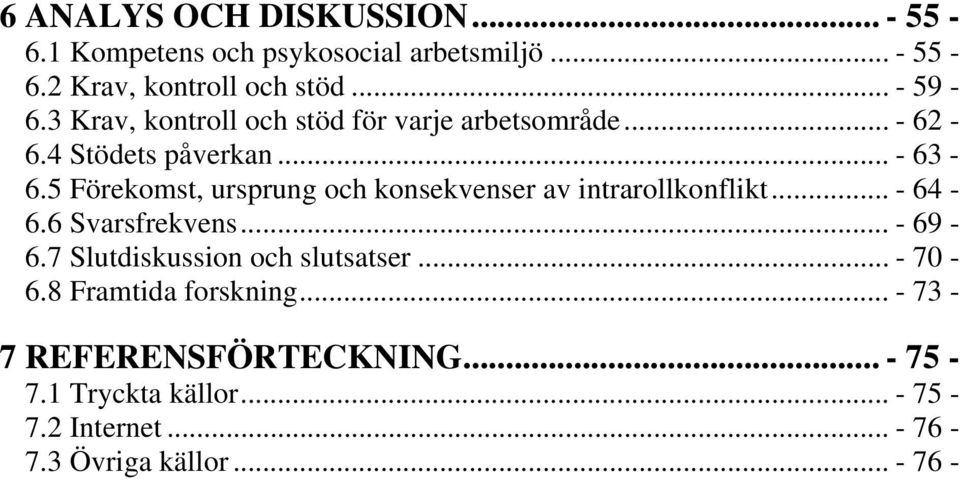 5 Förekomst, ursprung och konsekvenser av intrarollkonflikt... - 64-6.6 Svarsfrekvens... - 69-6.