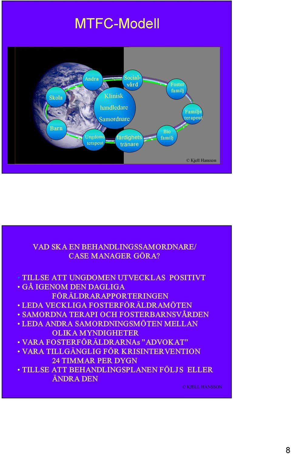 TILLSE ATT UNGDOMEN UTVECKLAS POSITIVT GÅ IGENOM DEN DAGLIGA FÖRÄLDRARAPPORTERINGEN LEDA VECKLIGA FOSTERFÖRÄLDRAMÖTEN SAMORDNA TERAPI OCH